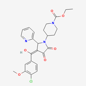 ethyl 4-[(4E)-4-[(4-chloro-3-methoxyphenyl)-hydroxymethylidene]-2,3-dioxo-5-pyridin-2-ylpyrrolidin-1-yl]piperidine-1-carboxylate