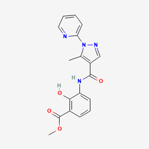 molecular formula C18H16N4O4 B6636185 Methyl 2-hydroxy-3-[(5-methyl-1-pyridin-2-ylpyrazole-4-carbonyl)amino]benzoate 