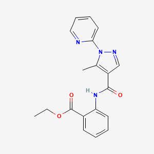 molecular formula C19H18N4O3 B6636275 Ethyl 2-[(5-methyl-1-pyridin-2-ylpyrazole-4-carbonyl)amino]benzoate 