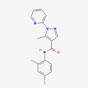 molecular formula C17H15IN4O B6636282 N-(4-iodo-2-methylphenyl)-5-methyl-1-pyridin-2-ylpyrazole-4-carboxamide 