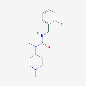 molecular formula C15H22FN3O B6636397 3-[(2-Fluorophenyl)methyl]-1-methyl-1-(1-methylpiperidin-4-yl)urea 