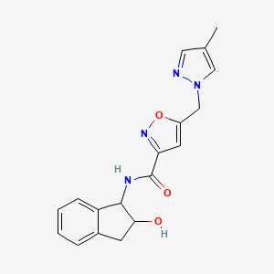 molecular formula C18H18N4O3 B6636857 N-(2-hydroxy-2,3-dihydro-1H-inden-1-yl)-5-[(4-methylpyrazol-1-yl)methyl]-1,2-oxazole-3-carboxamide 