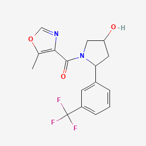 molecular formula C16H15F3N2O3 B6636947 [4-Hydroxy-2-[3-(trifluoromethyl)phenyl]pyrrolidin-1-yl]-(5-methyl-1,3-oxazol-4-yl)methanone 