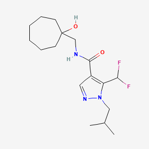 molecular formula C17H27F2N3O2 B6636962 5-(difluoromethyl)-N-[(1-hydroxycycloheptyl)methyl]-1-(2-methylpropyl)pyrazole-4-carboxamide 