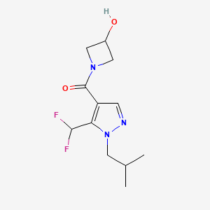 molecular formula C12H17F2N3O2 B6636987 [5-(Difluoromethyl)-1-(2-methylpropyl)pyrazol-4-yl]-(3-hydroxyazetidin-1-yl)methanone 