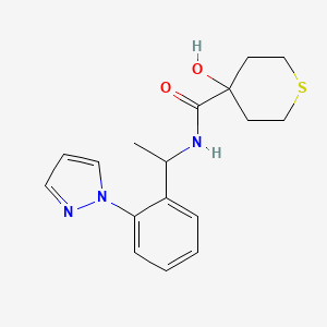 4-hydroxy-N-[1-(2-pyrazol-1-ylphenyl)ethyl]thiane-4-carboxamide