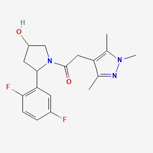 molecular formula C18H21F2N3O2 B6637634 1-[2-(2,5-Difluorophenyl)-4-hydroxypyrrolidin-1-yl]-2-(1,3,5-trimethylpyrazol-4-yl)ethanone 
