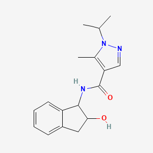 molecular formula C17H21N3O2 B6637700 N-(2-hydroxy-2,3-dihydro-1H-inden-1-yl)-5-methyl-1-propan-2-ylpyrazole-4-carboxamide 