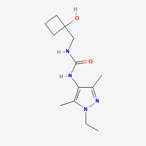 molecular formula C13H22N4O2 B6637719 1-(1-Ethyl-3,5-dimethylpyrazol-4-yl)-3-[(1-hydroxycyclobutyl)methyl]urea 