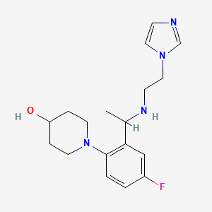 molecular formula C18H25FN4O B6637794 1-[4-Fluoro-2-[1-(2-imidazol-1-ylethylamino)ethyl]phenyl]piperidin-4-ol 