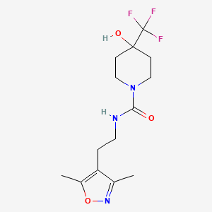 molecular formula C14H20F3N3O3 B6637812 N-[2-(3,5-dimethyl-1,2-oxazol-4-yl)ethyl]-4-hydroxy-4-(trifluoromethyl)piperidine-1-carboxamide 