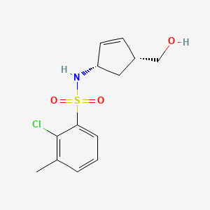 molecular formula C13H16ClNO3S B6637821 2-chloro-N-[(1S,4R)-4-(hydroxymethyl)cyclopent-2-en-1-yl]-3-methylbenzenesulfonamide 