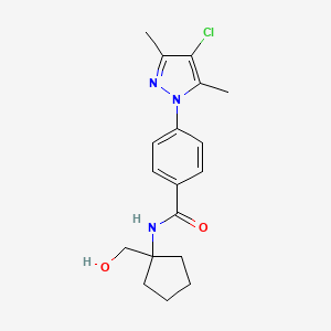 molecular formula C18H22ClN3O2 B6637994 4-(4-chloro-3,5-dimethylpyrazol-1-yl)-N-[1-(hydroxymethyl)cyclopentyl]benzamide 