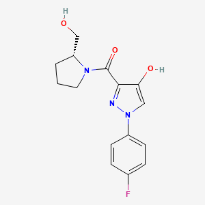 molecular formula C15H16FN3O3 B6638051 [1-(4-fluorophenyl)-4-hydroxypyrazol-3-yl]-[(2R)-2-(hydroxymethyl)pyrrolidin-1-yl]methanone 