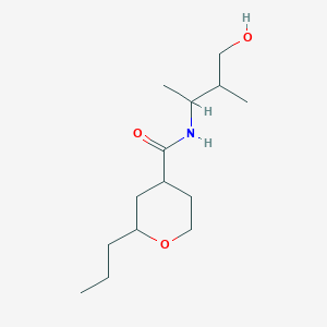 molecular formula C14H27NO3 B6638110 N-(4-hydroxy-3-methylbutan-2-yl)-2-propyloxane-4-carboxamide 