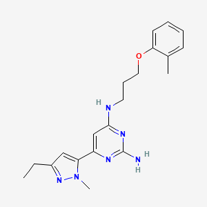 molecular formula C20H26N6O B6638157 6-(5-ethyl-2-methylpyrazol-3-yl)-4-N-[3-(2-methylphenoxy)propyl]pyrimidine-2,4-diamine 