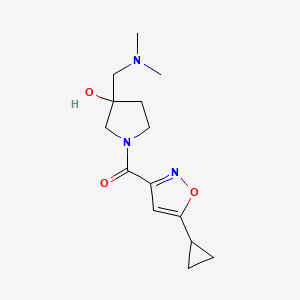 molecular formula C14H21N3O3 B6638180 (5-Cyclopropyl-1,2-oxazol-3-yl)-[3-[(dimethylamino)methyl]-3-hydroxypyrrolidin-1-yl]methanone 