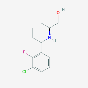 molecular formula C12H17ClFNO B6638335 (2S)-2-[1-(3-chloro-2-fluorophenyl)propylamino]propan-1-ol 