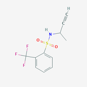 molecular formula C11H10F3NO2S B6638409 N-but-3-yn-2-yl-2-(trifluoromethyl)benzenesulfonamide 