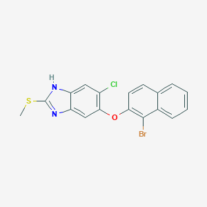 molecular formula C18H12BrClN2OS B066387 1H-Benzimidazole, 5-((1-bromo-2-naphthalenyl)oxy)-6-chloro-2-(methylthio)- CAS No. 174503-67-4