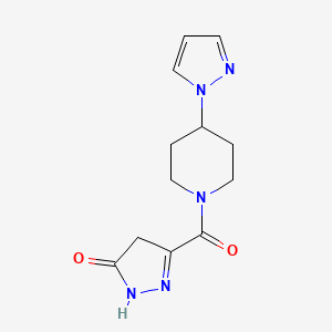 molecular formula C12H15N5O2 B6638746 3-(4-Pyrazol-1-ylpiperidine-1-carbonyl)-1,4-dihydropyrazol-5-one 