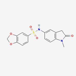 molecular formula C16H14N2O5S B6639076 N-(1-methyl-2-oxo-3H-indol-5-yl)-1,3-benzodioxole-5-sulfonamide 
