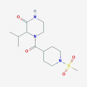 molecular formula C14H25N3O4S B6639328 4-(1-Methylsulfonylpiperidine-4-carbonyl)-3-propan-2-ylpiperazin-2-one 