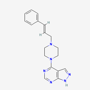 molecular formula C18H20N6 B6639352 4-[4-[(E)-3-phenylprop-2-enyl]piperazin-1-yl]-1H-pyrazolo[3,4-d]pyrimidine 