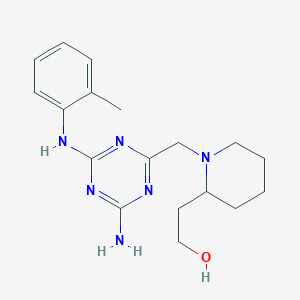 molecular formula C18H26N6O B6639391 2-[1-[[4-Amino-6-(2-methylanilino)-1,3,5-triazin-2-yl]methyl]piperidin-2-yl]ethanol 