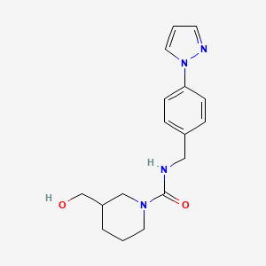 molecular formula C17H22N4O2 B6639518 3-(hydroxymethyl)-N-[(4-pyrazol-1-ylphenyl)methyl]piperidine-1-carboxamide 