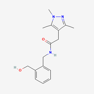 molecular formula C16H21N3O2 B6639634 N-[[2-(hydroxymethyl)phenyl]methyl]-2-(1,3,5-trimethylpyrazol-4-yl)acetamide 
