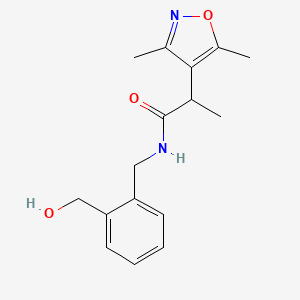 molecular formula C16H20N2O3 B6639689 2-(3,5-dimethyl-1,2-oxazol-4-yl)-N-[[2-(hydroxymethyl)phenyl]methyl]propanamide 