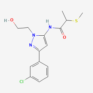 molecular formula C15H18ClN3O2S B6639761 N-[5-(3-chlorophenyl)-2-(2-hydroxyethyl)pyrazol-3-yl]-2-methylsulfanylpropanamide 