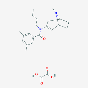 molecular formula C23H32N2O5 B066398 Benzamide, N-butyl-3,5-dimethyl-N-(8-methyl-8-azabicyclo(3.2.1)oct-2-en-3-yl)-, ethanedioate, hydrate (1:1:1) CAS No. 171261-23-7