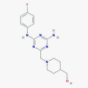 molecular formula C16H21FN6O B6639816 [1-[[4-Amino-6-(4-fluoroanilino)-1,3,5-triazin-2-yl]methyl]piperidin-4-yl]methanol 
