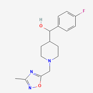 molecular formula C16H20FN3O2 B6639875 (4-Fluorophenyl)-[1-[(3-methyl-1,2,4-oxadiazol-5-yl)methyl]piperidin-4-yl]methanol 
