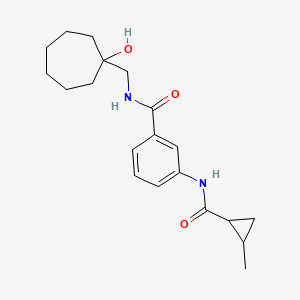 molecular formula C20H28N2O3 B6640128 N-[(1-hydroxycycloheptyl)methyl]-3-[(2-methylcyclopropanecarbonyl)amino]benzamide 