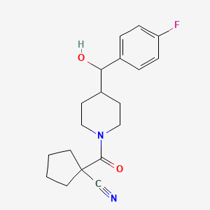 1-[4-[(4-Fluorophenyl)-hydroxymethyl]piperidine-1-carbonyl]cyclopentane-1-carbonitrile