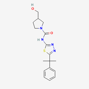 molecular formula C17H22N4O2S B6640238 3-(hydroxymethyl)-N-[5-(2-phenylpropan-2-yl)-1,3,4-thiadiazol-2-yl]pyrrolidine-1-carboxamide 