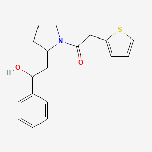 molecular formula C18H21NO2S B6640370 1-[2-(2-Hydroxy-2-phenylethyl)pyrrolidin-1-yl]-2-thiophen-2-ylethanone 