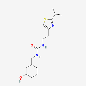 molecular formula C16H27N3O2S B6640447 1-[(3-Hydroxycyclohexyl)methyl]-3-[2-(2-propan-2-yl-1,3-thiazol-4-yl)ethyl]urea 