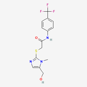 molecular formula C14H14F3N3O2S B6640485 2-[5-(hydroxymethyl)-1-methylimidazol-2-yl]sulfanyl-N-[4-(trifluoromethyl)phenyl]acetamide 