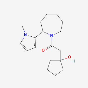 molecular formula C18H28N2O2 B6640489 2-(1-Hydroxycyclopentyl)-1-[2-(1-methylpyrrol-2-yl)azepan-1-yl]ethanone 