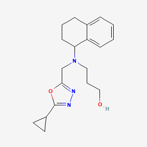 molecular formula C19H25N3O2 B6640523 3-[(5-Cyclopropyl-1,3,4-oxadiazol-2-yl)methyl-(1,2,3,4-tetrahydronaphthalen-1-yl)amino]propan-1-ol 
