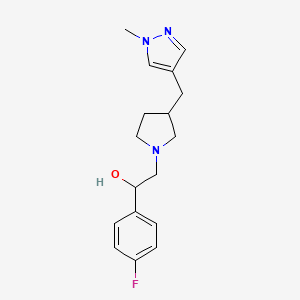 molecular formula C17H22FN3O B6640538 1-(4-Fluorophenyl)-2-[3-[(1-methylpyrazol-4-yl)methyl]pyrrolidin-1-yl]ethanol 
