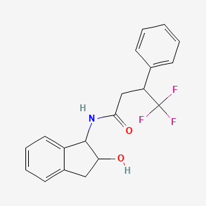 molecular formula C19H18F3NO2 B6640609 4,4,4-trifluoro-N-(2-hydroxy-2,3-dihydro-1H-inden-1-yl)-3-phenylbutanamide 