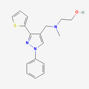 molecular formula C17H19N3OS B6640737 2-[Methyl-[(1-phenyl-3-thiophen-2-ylpyrazol-4-yl)methyl]amino]ethanol 