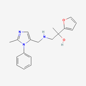 molecular formula C18H21N3O2 B6640805 2-(Furan-2-yl)-1-[(2-methyl-3-phenylimidazol-4-yl)methylamino]propan-2-ol 