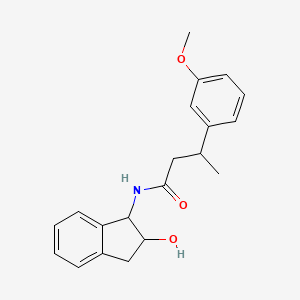 molecular formula C20H23NO3 B6640813 N-(2-hydroxy-2,3-dihydro-1H-inden-1-yl)-3-(3-methoxyphenyl)butanamide 