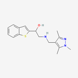 molecular formula C17H21N3OS B6640928 1-(1-Benzothiophen-2-yl)-2-[(1,3,5-trimethylpyrazol-4-yl)methylamino]ethanol 
